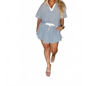 NEW BABE & TESS harbor stripe skort set in blue